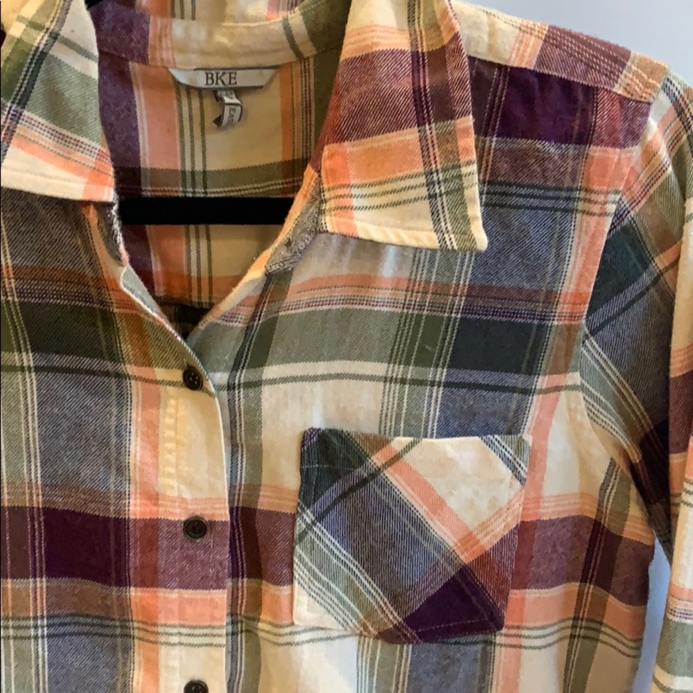 Bke Multi-Color Button Up Flannel Top - image 2